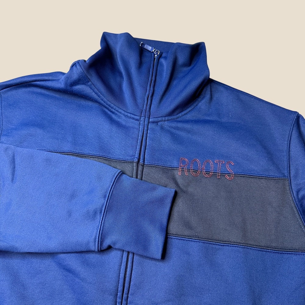 Roots Track Jacket Mens Medium Blue Full Zip Colorblock Stand Collar Athletic